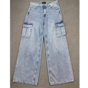 GAP Wide Leg Jeans Women's 8/29R Blue Denim Light Wash Cargo High Rise Utility